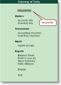 Recycle Bin in Tally